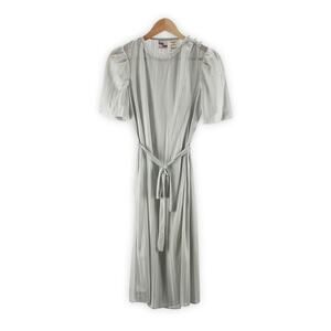 70s Vintage Dress - Silver Gray Midi Wrap Dress - 1970s Clothing - Size S